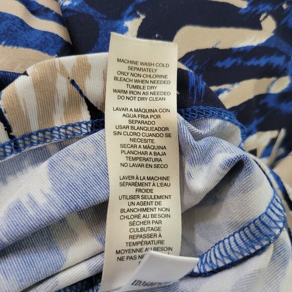 Chico's Size 2 US L Tropical 1/4 Zip Pullover Collared Short Sleeve Top Blue Tan - Picture 7 of 10